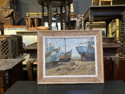 OIL ON BOARD BOAT YARD SIGNED - ADDITIONAL PHOTO 5