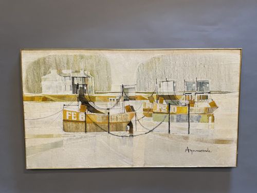 OIL ON BOARD FOLKESTONE HARBOUR SIGNED RETAILED LIBERTY CO