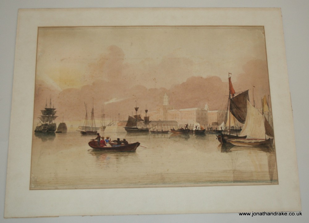 Portsmouth Harbour Dockyard, Watercolour 1818