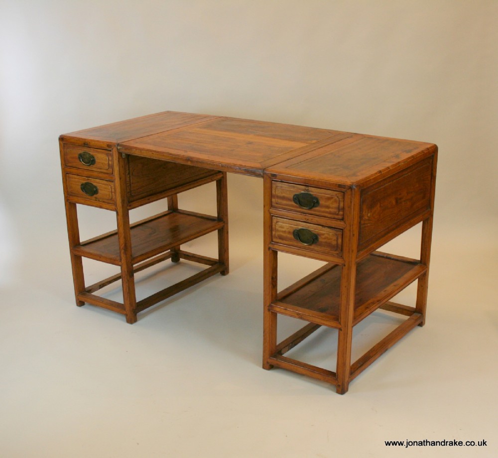 Chinese elm pedestal desk