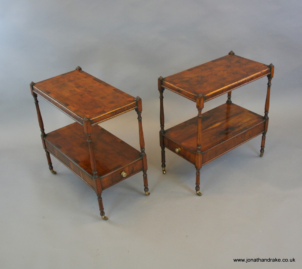 pair of yew-wood side table whatnots