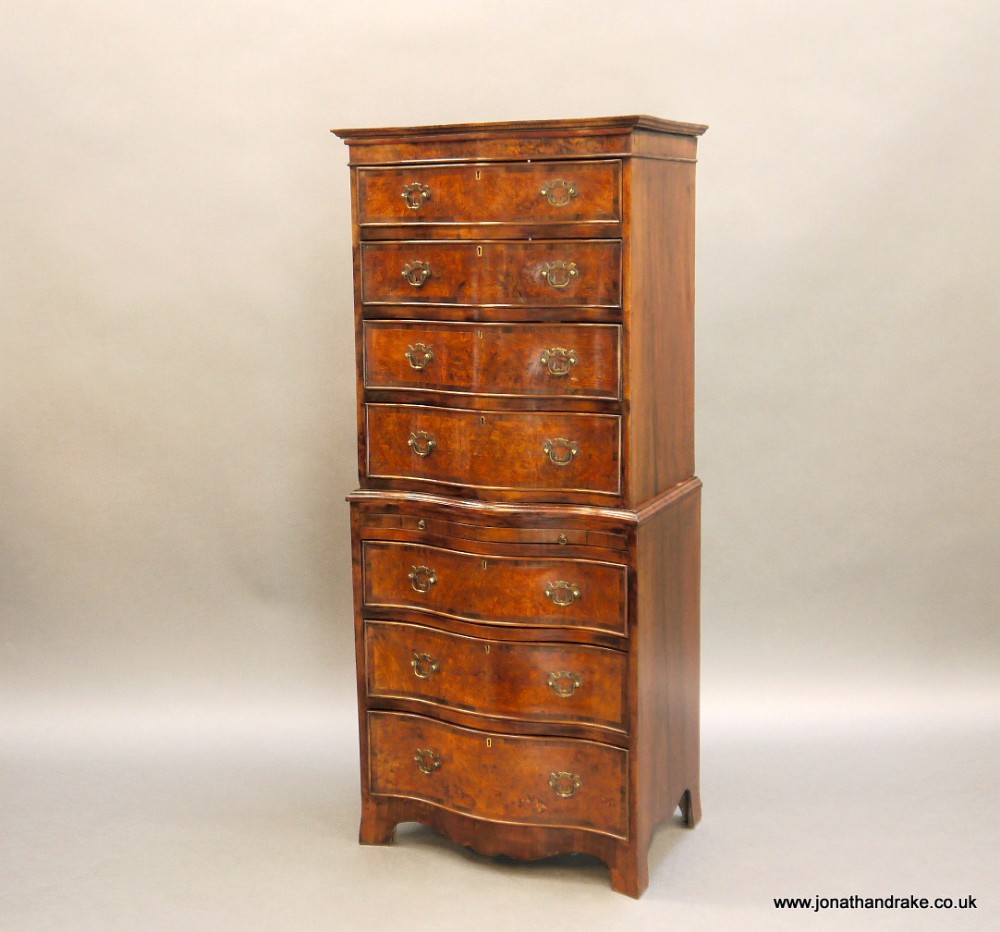 George 1 style walnut chest on chest tallboy