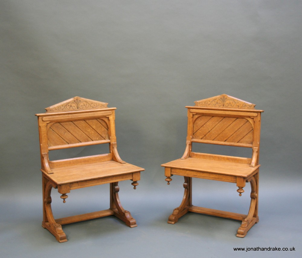Puginesque Oak Hall Chairs, a Pair