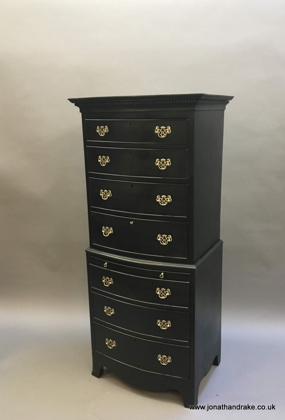 chest on chest tallboy of narrow proportions