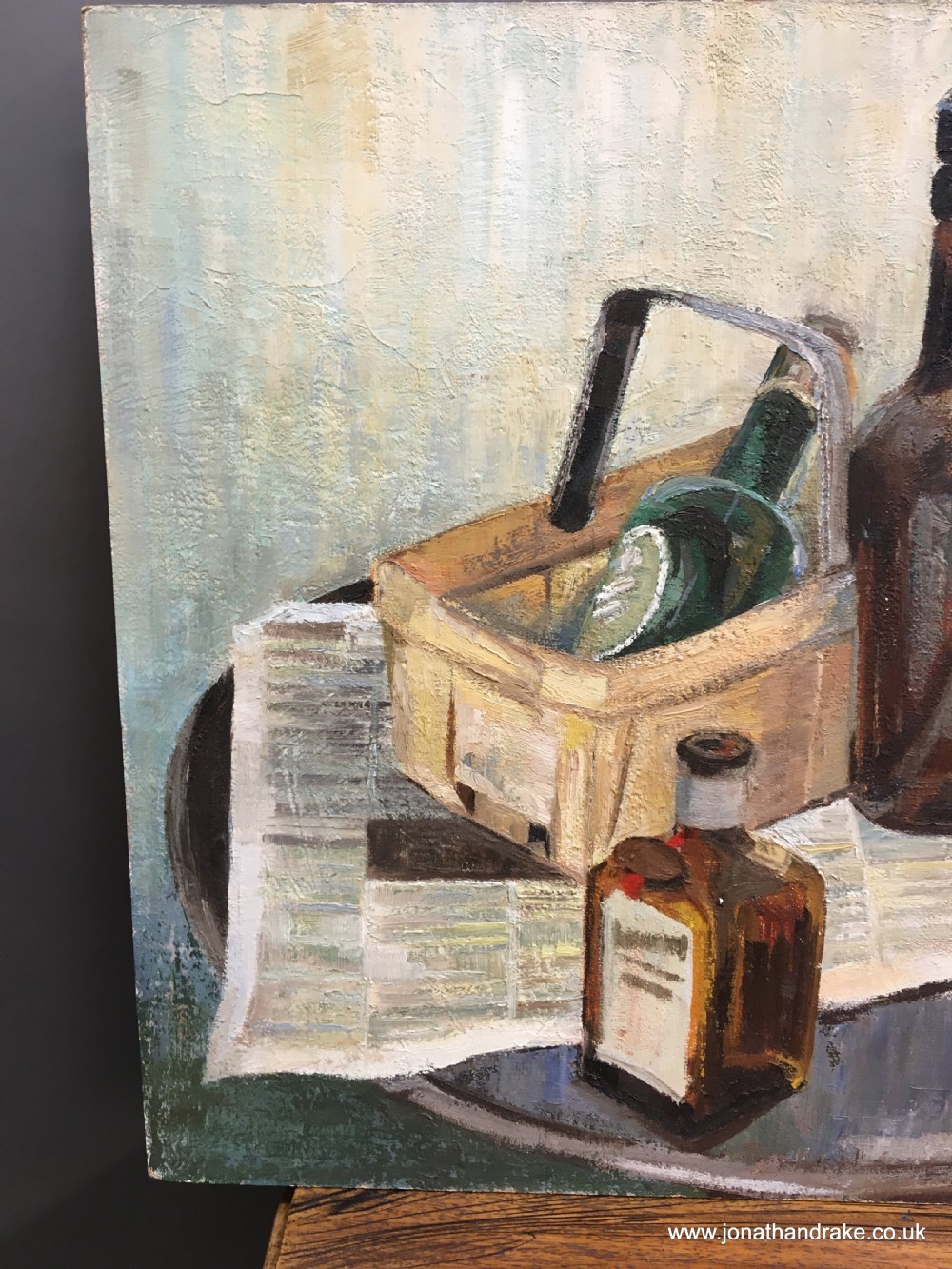oil on board-  still life with bottles. View III