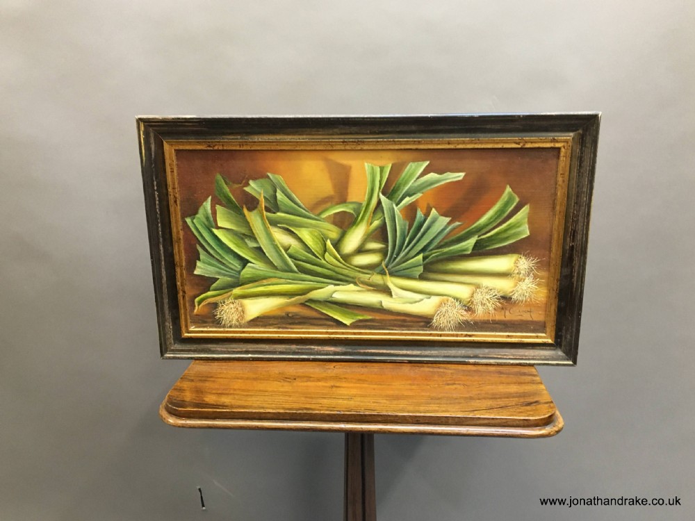 oil on board- still life leeks View II