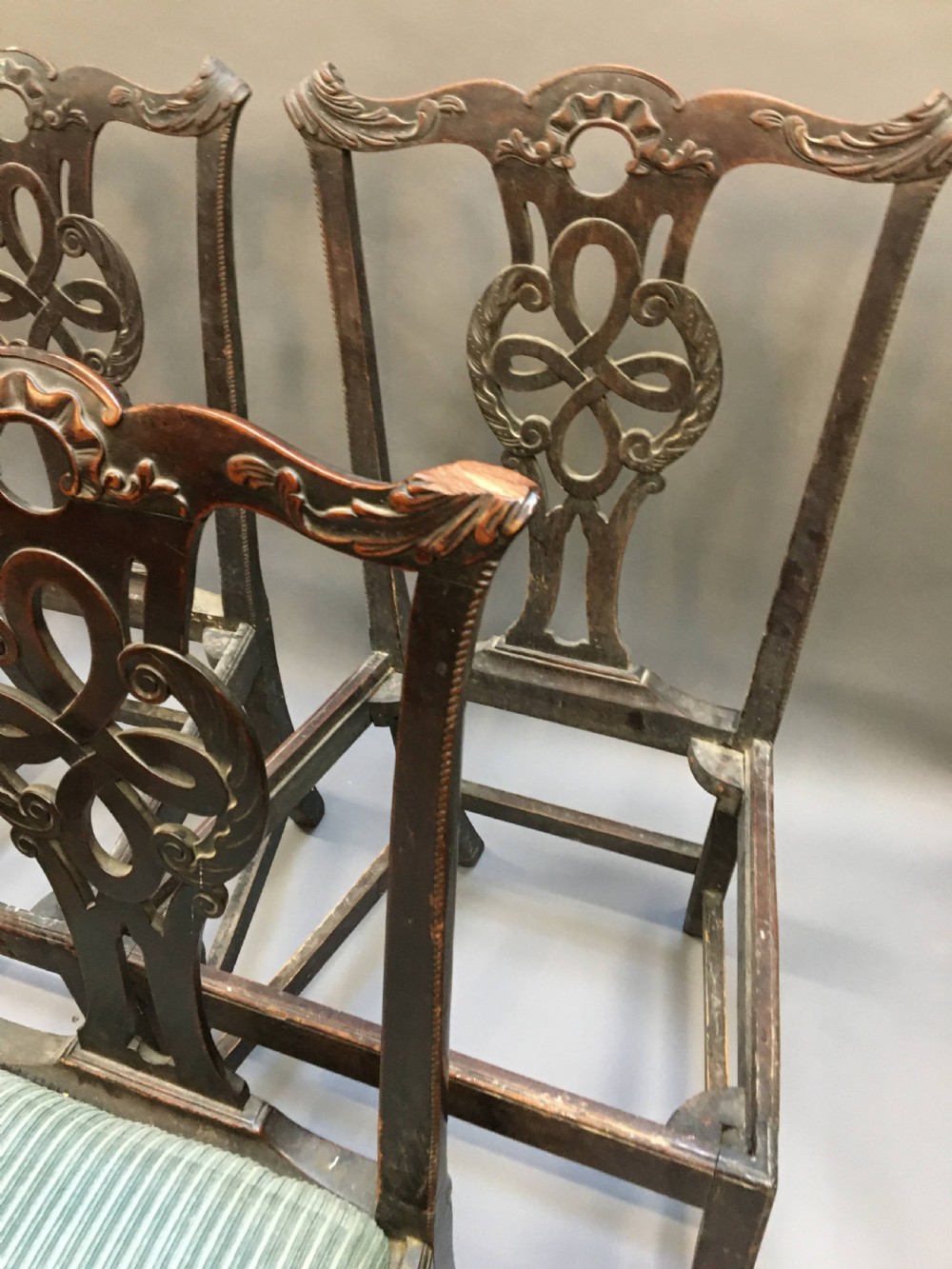 set of C18th mahogany dining chairs View III