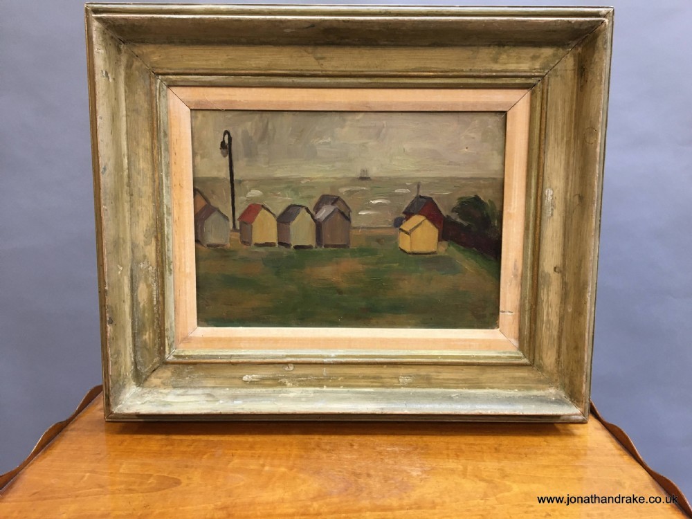 oil on board - beach-huts seascape