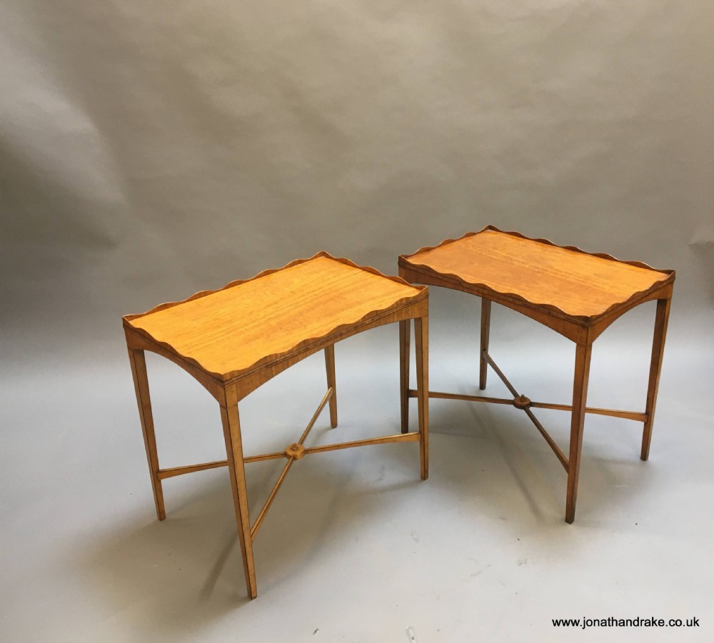 pair Edwardian satinwood occasional tables