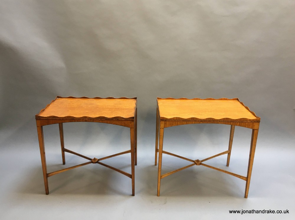 pair Edwardian satinwood occasional tables View V