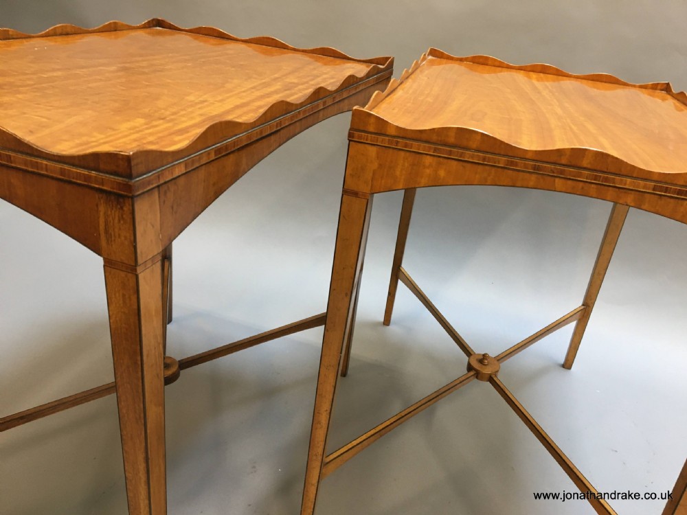 pair Edwardian satinwood occasional tables View IX