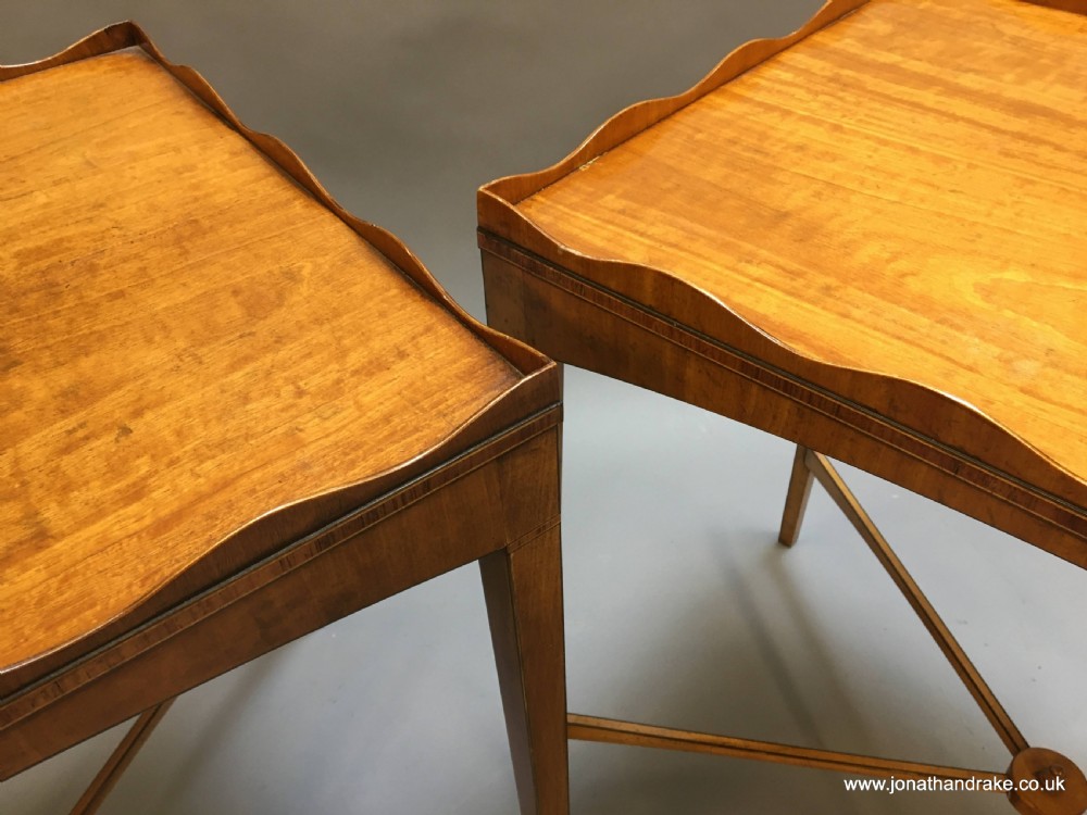 pair Edwardian satinwood occasional tables View X