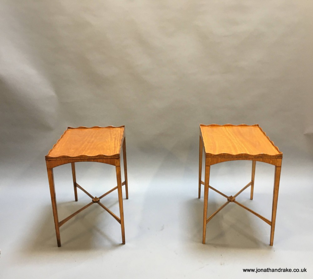 pair Edwardian satinwood occasional tables View XII