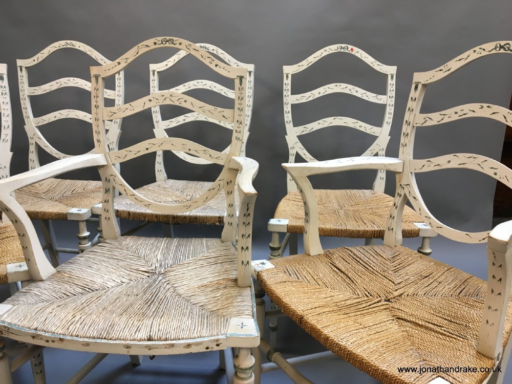 set of 6 Sheraton style painted chairs View II