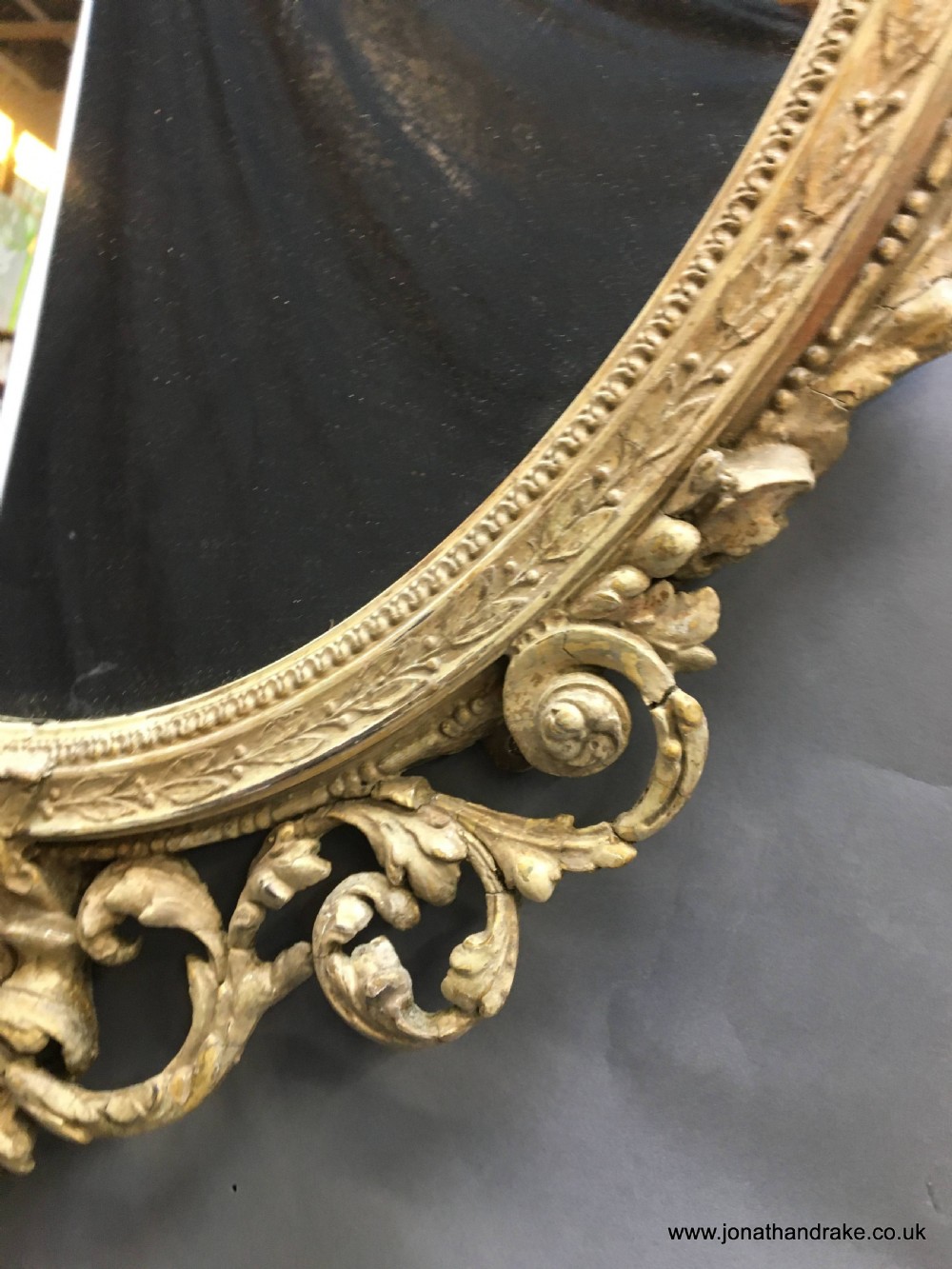 C19th ornate oval overmantle mirror View VII