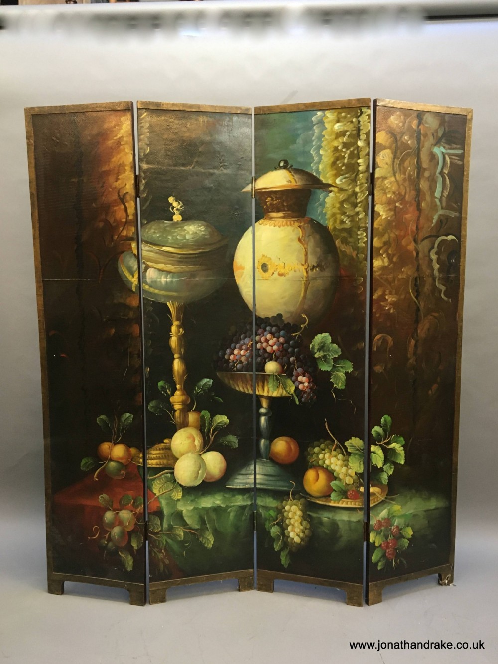 painted leather 4 fold screen