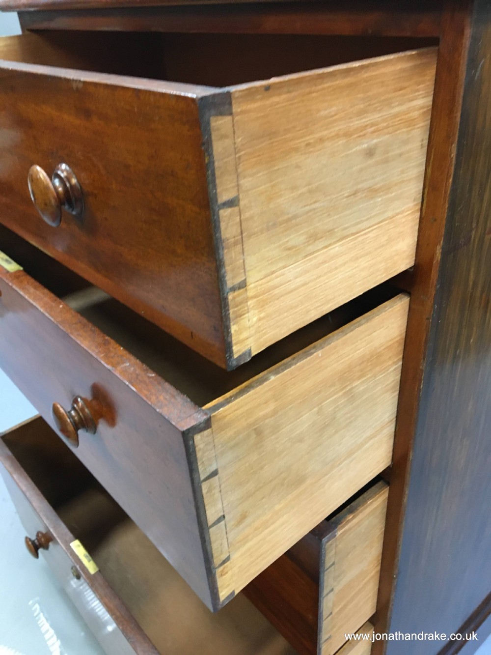 Victorian mahogany narrow chest, labelled View IV
