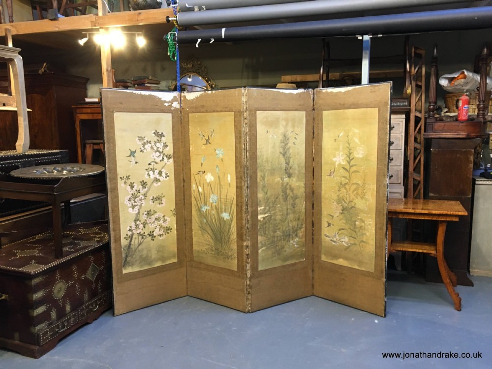 japanese painted 4 fold screen View XI
