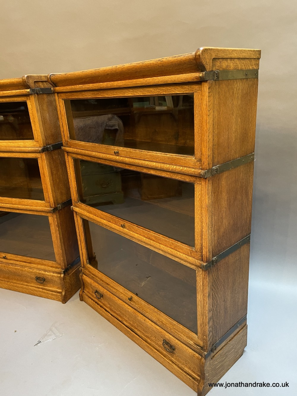 Pair Globe Wernicke oak bookcases View II