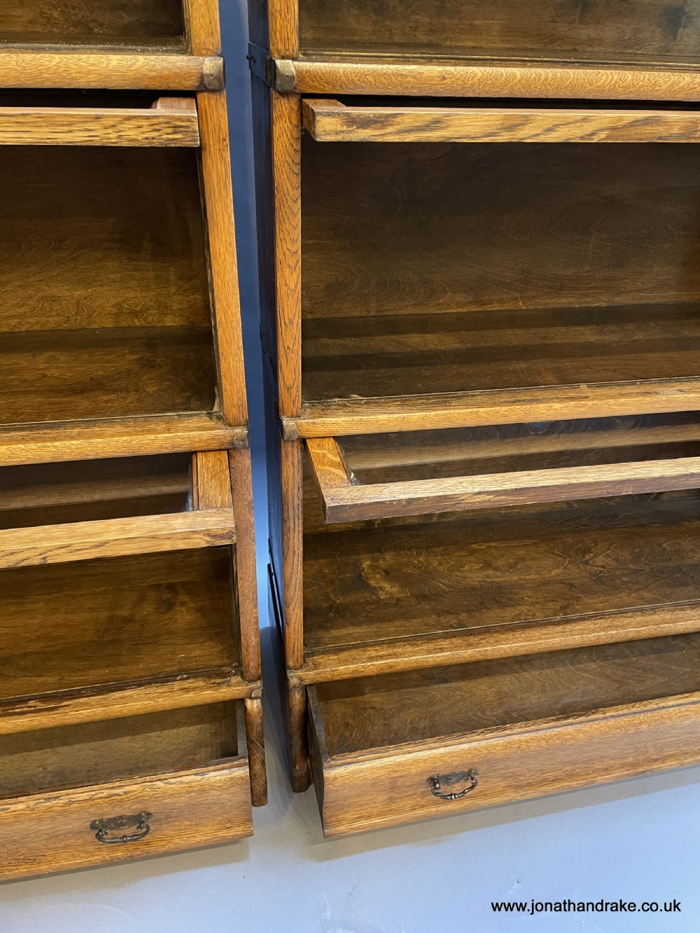 Pair Globe Wernicke oak bookcases View VI