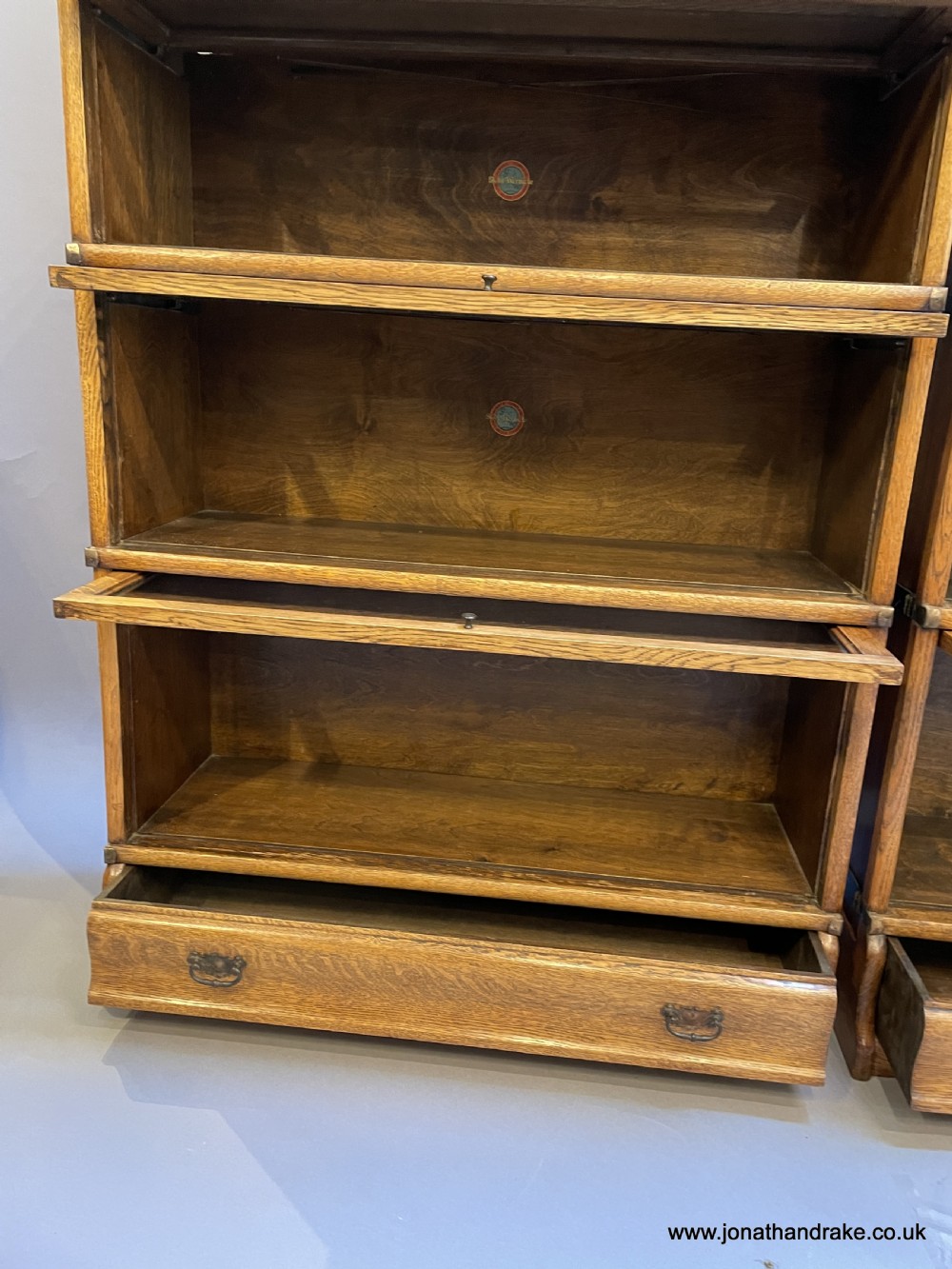 Pair Globe Wernicke oak bookcases View VIII