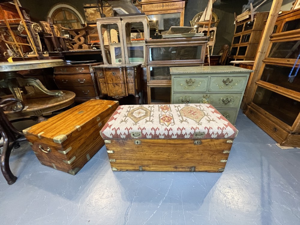 C19th camphor campaign chest seat View X