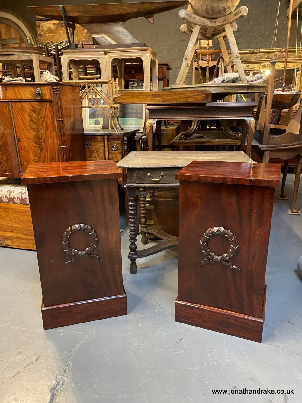 Pair mahogany pedestal cabinets View XII