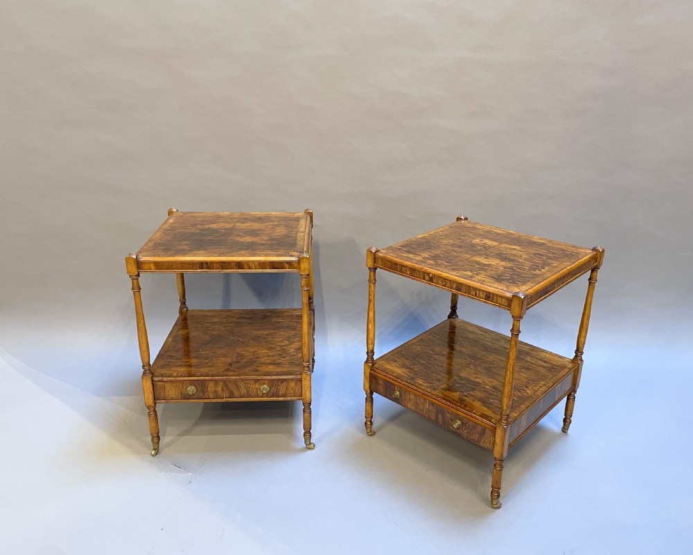Pair Georgian design burr-yew side tables