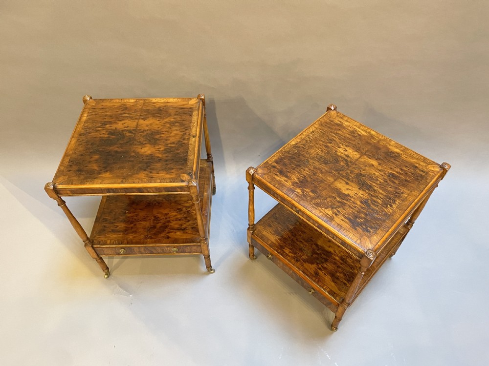 Pair Georgian design burr-yew side tables View II