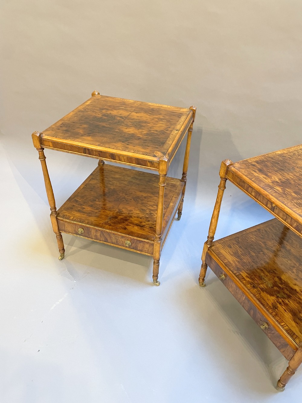 Pair Georgian design burr-yew side tables View III
