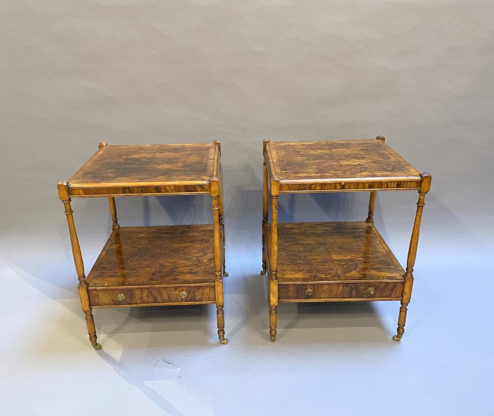 Pair Georgian design burr-yew side tables View IV