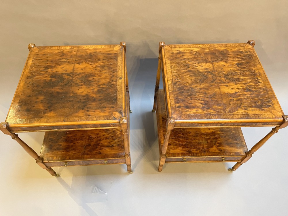 Pair Georgian design burr-yew side tables View V