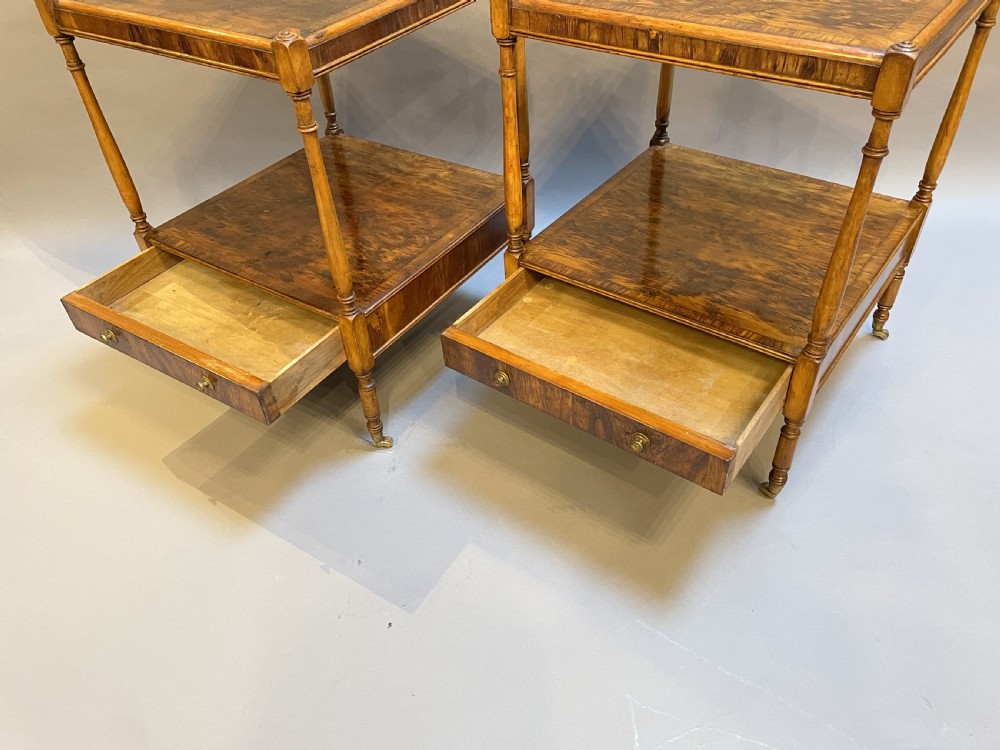 Pair Georgian design burr-yew side tables View VI