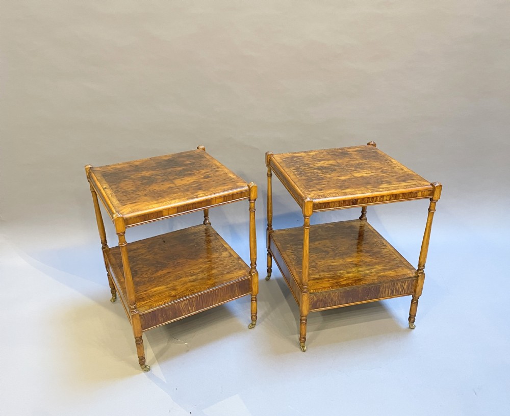Pair Georgian design burr-yew side tables View IX