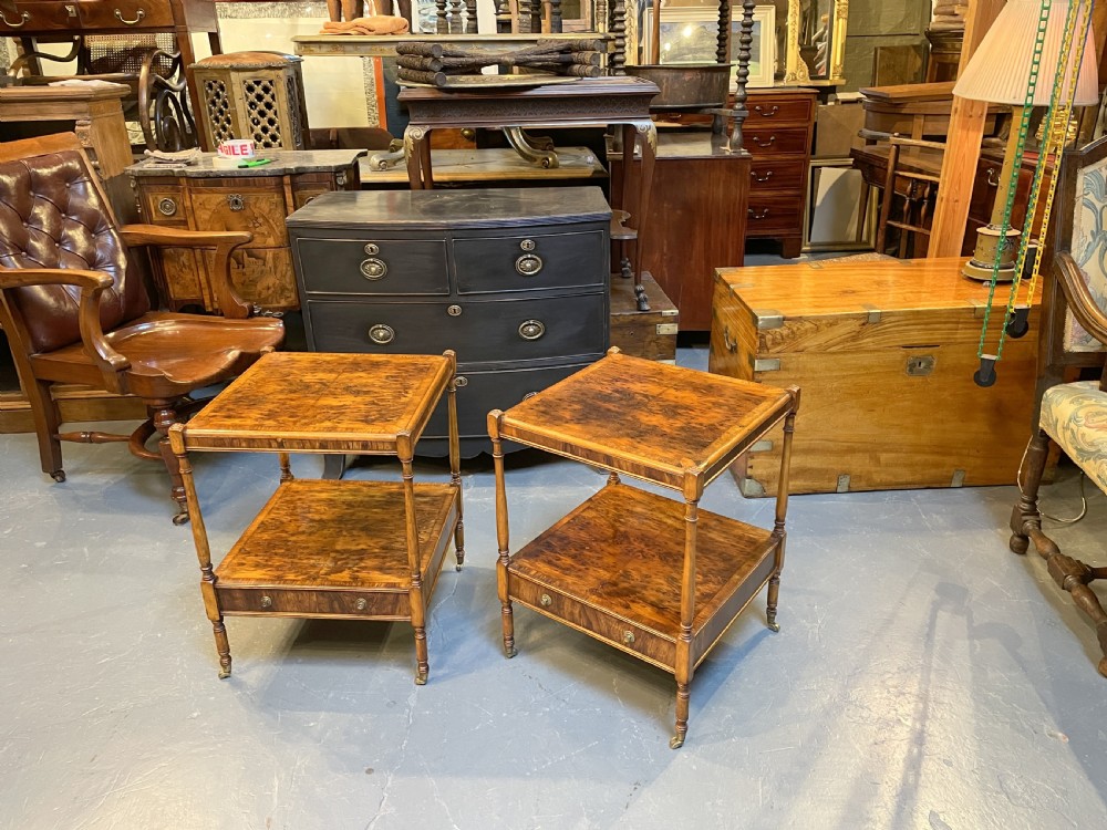 Pair Georgian design burr-yew side tables View X