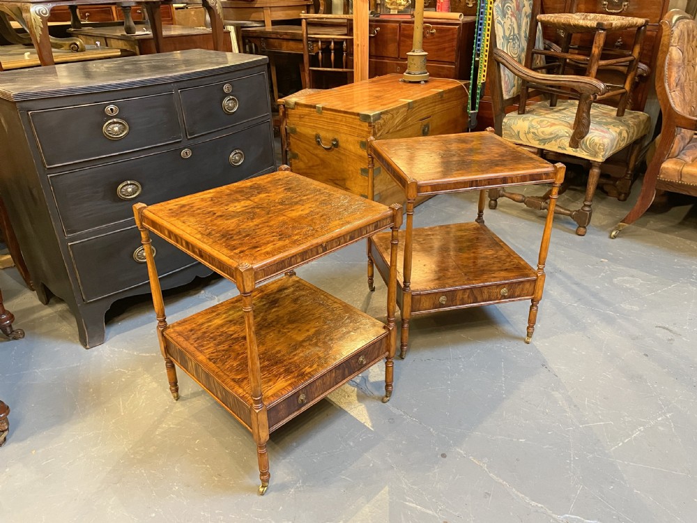 Pair Georgian design burr-yew side tables View XI