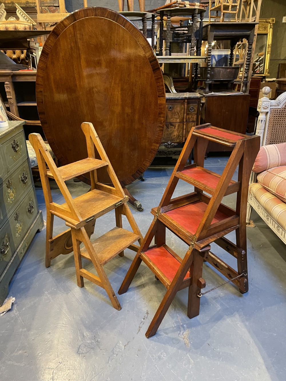 Arts and crafts metamorphic library chair steps View VIII