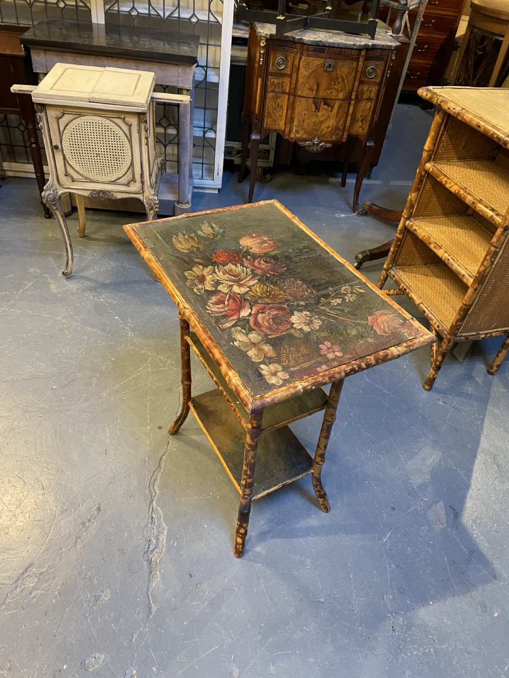 C19th bamboo & painted side table View VI