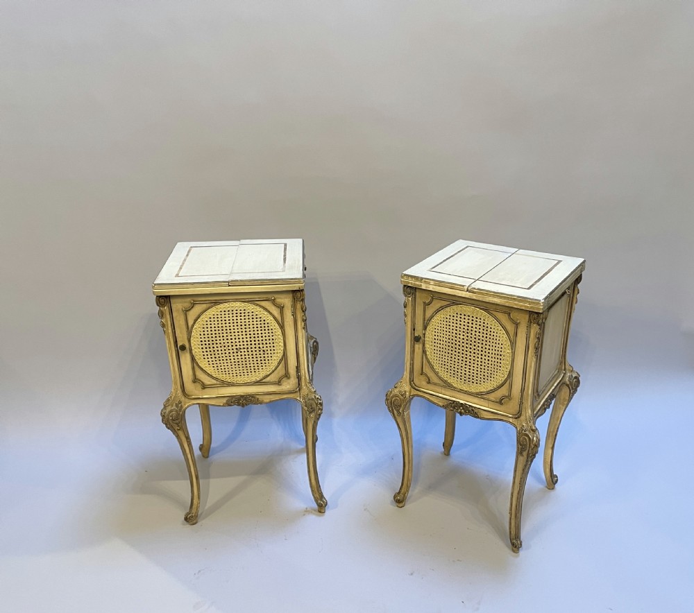 Pair French painted bedside table cabinets