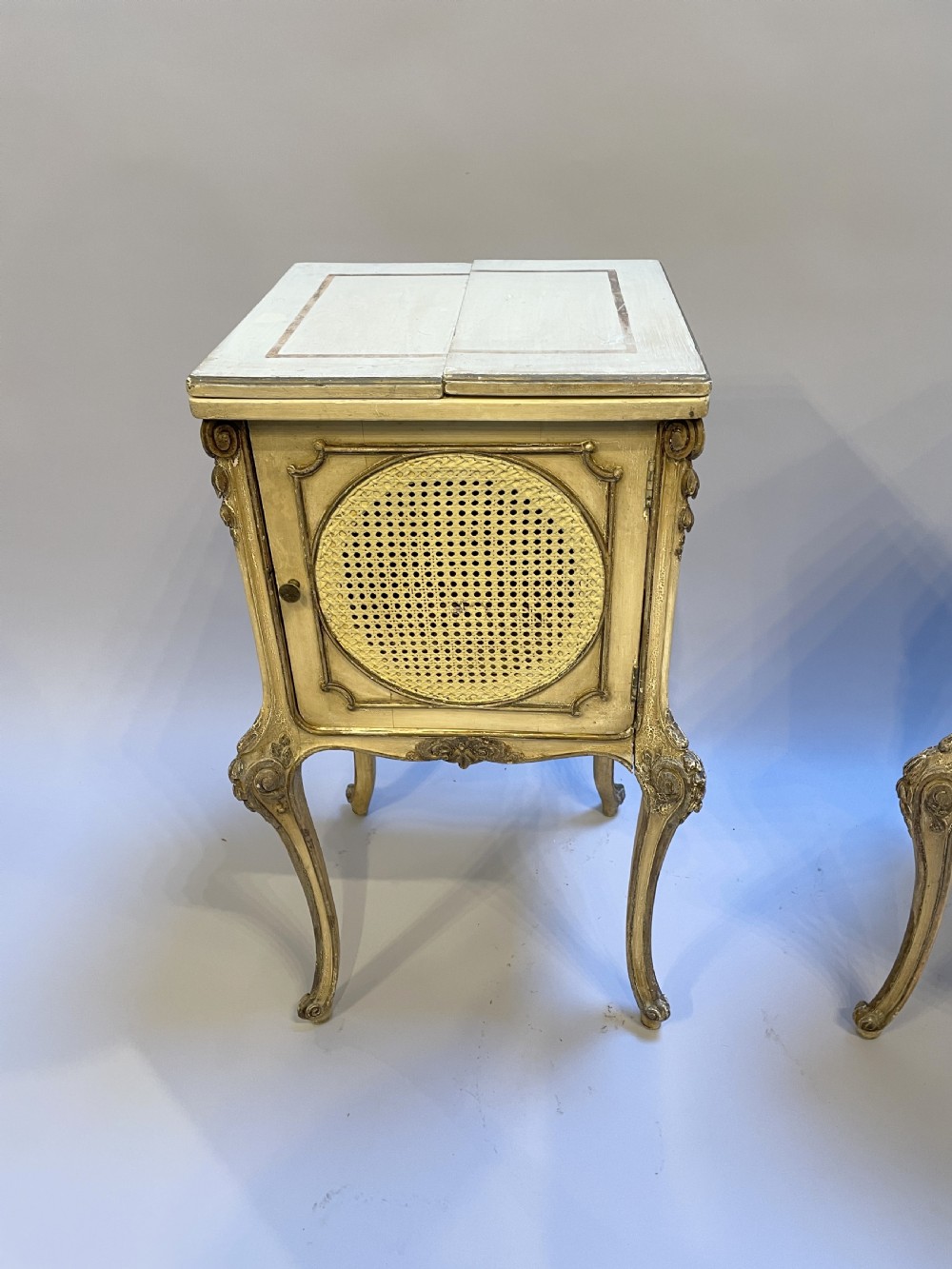 Pair French painted bedside table cabinets View III