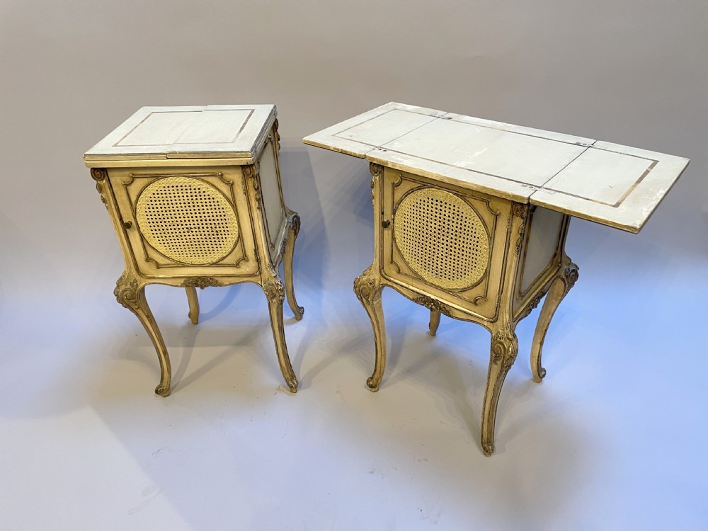 Pair French painted bedside table cabinets View IV