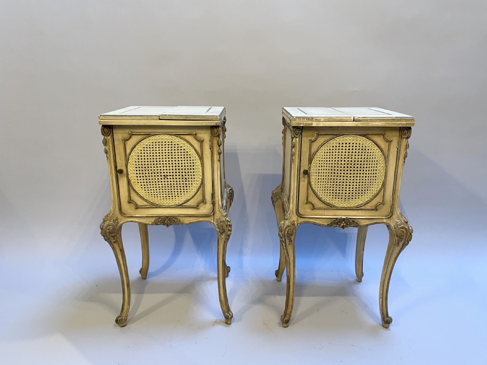 Pair French painted bedside table cabinets View V