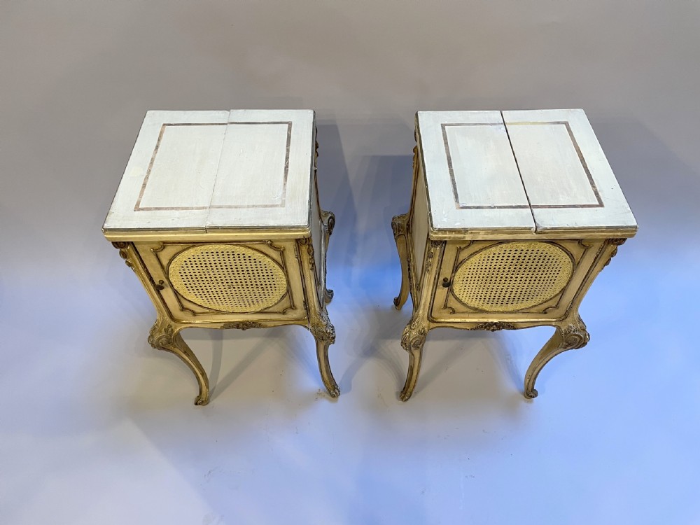 Pair French painted bedside table cabinets View VI