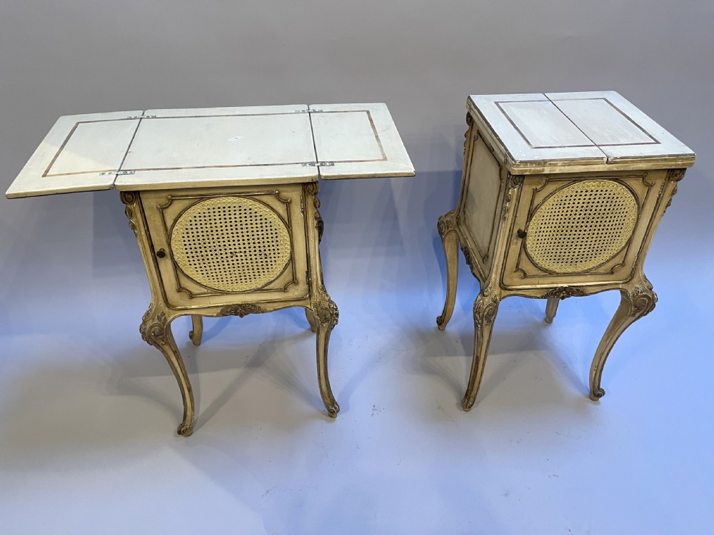 Pair French painted bedside table cabinets View VII