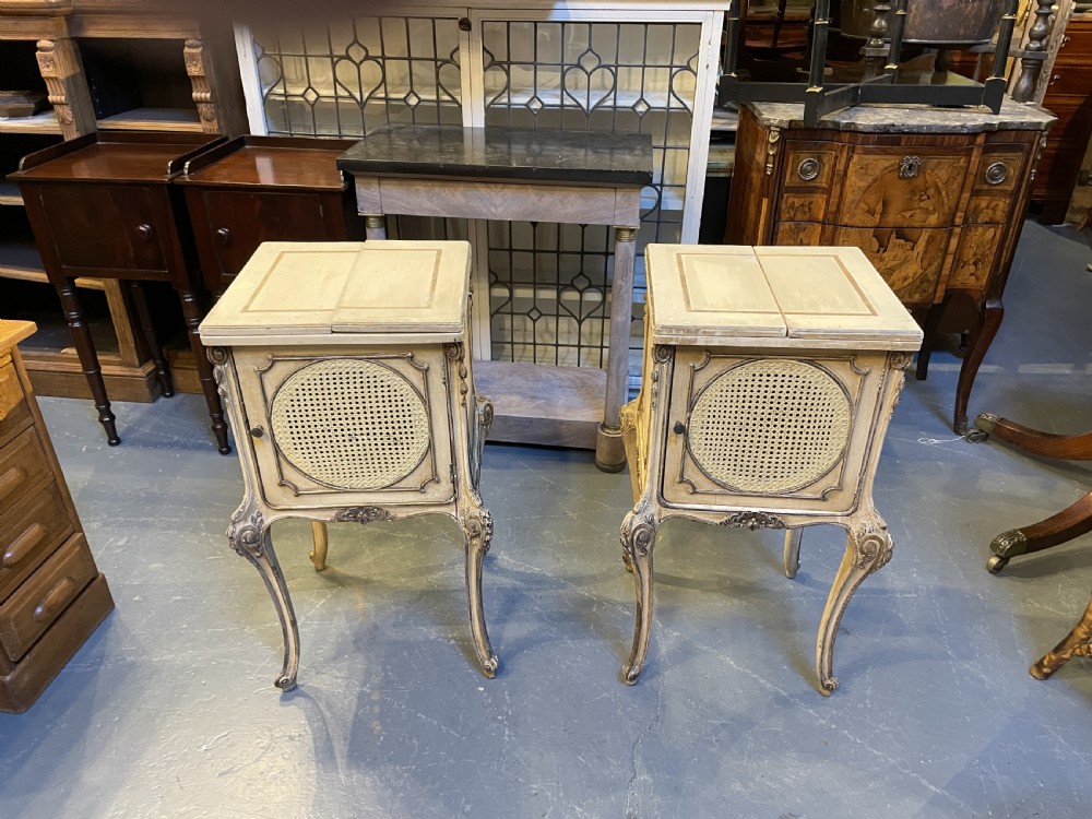 Pair French painted bedside table cabinets View VIII