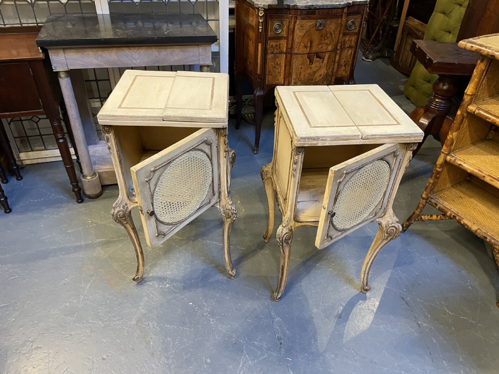 Pair French painted bedside table cabinets View X