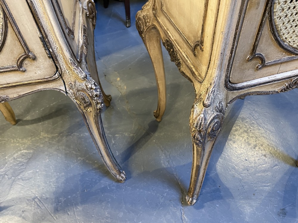 Pair French painted bedside table cabinets View XI