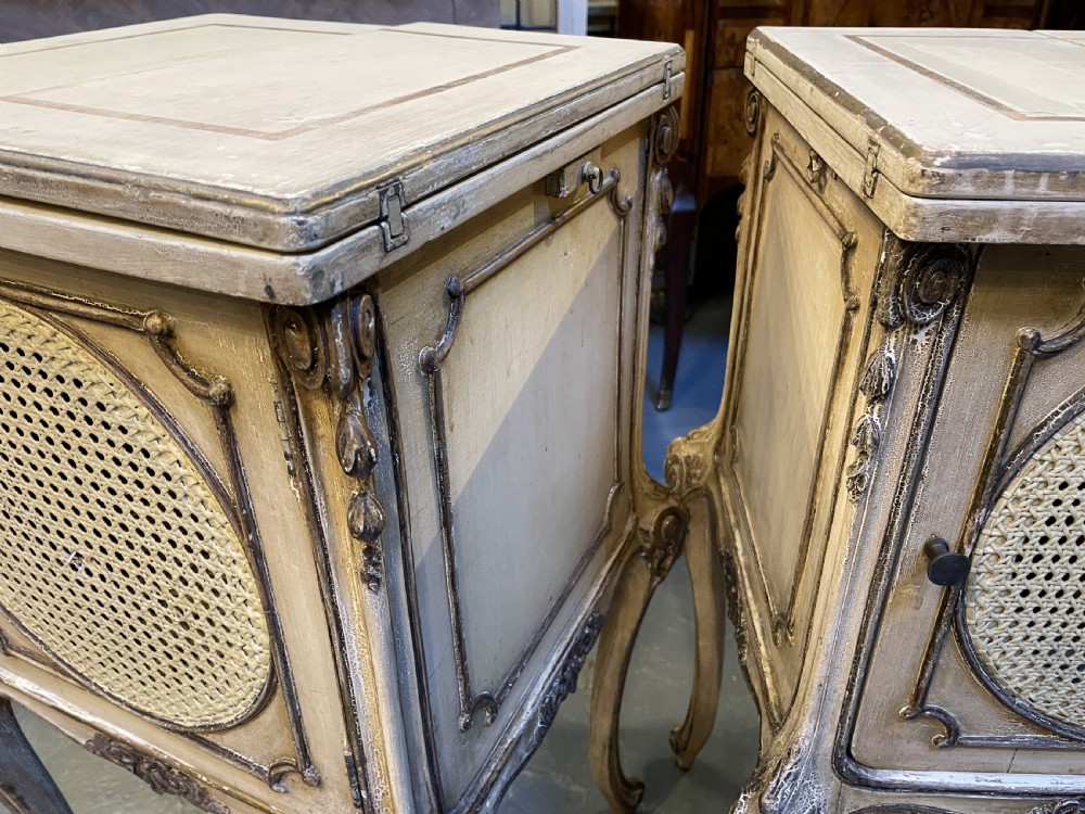 Pair French painted bedside table cabinets View XII