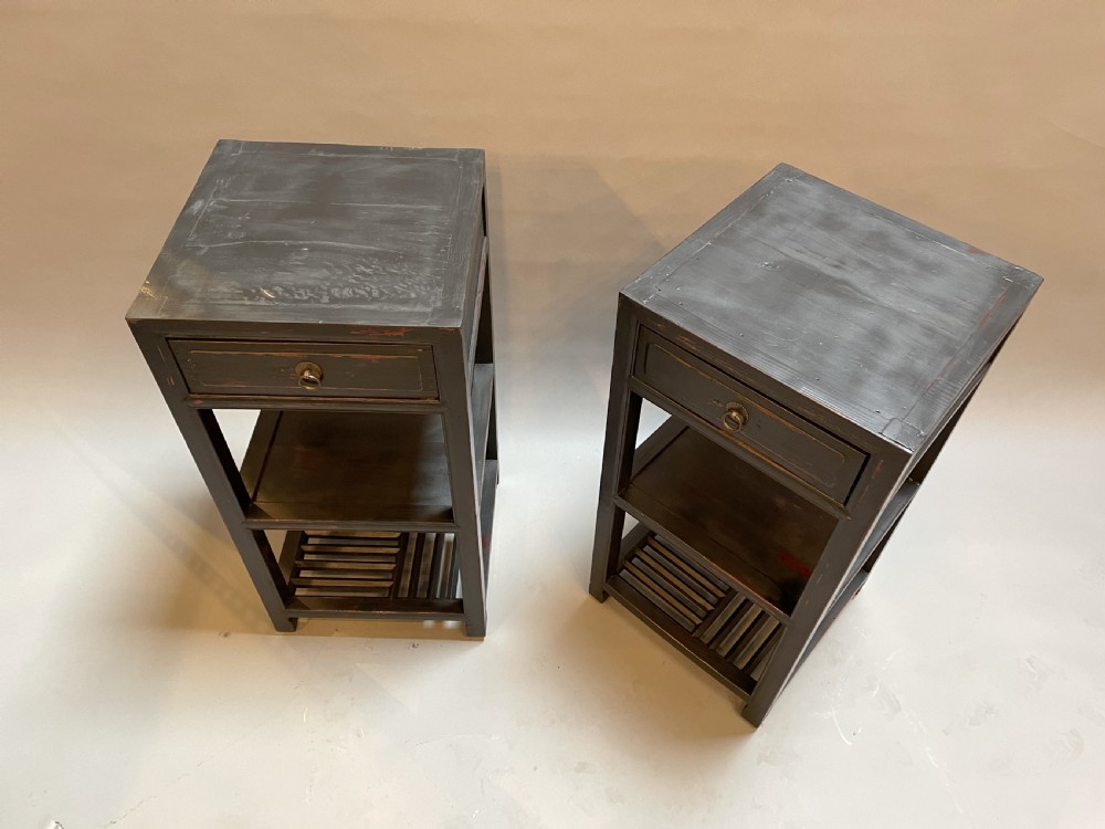 Pair Chinese lacquered side tables View II