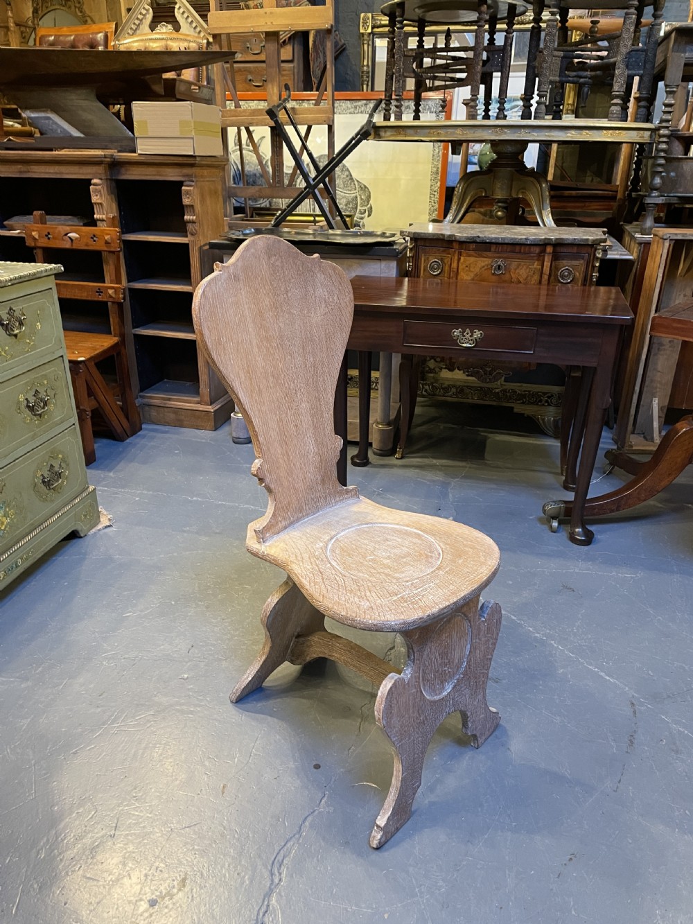 C19th Limed Oak Hall Chair View VIII